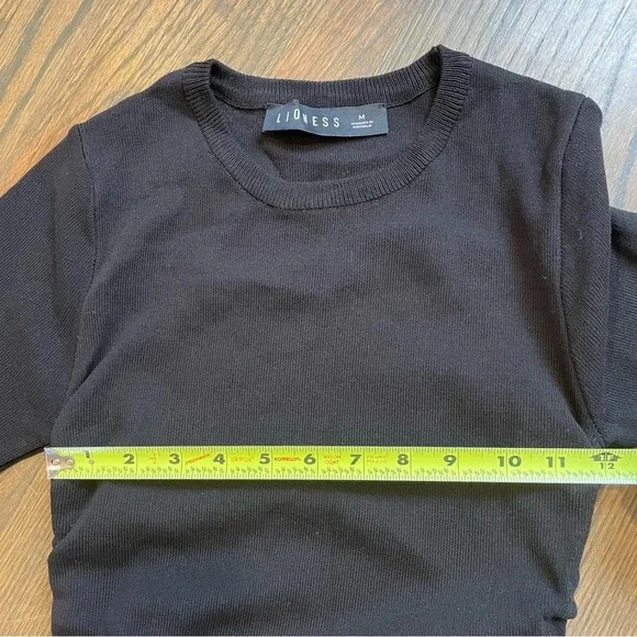 Lioness Black Stretchy Ruched Side Long Sleeve Black Dress Medium - Picture 7 of 10